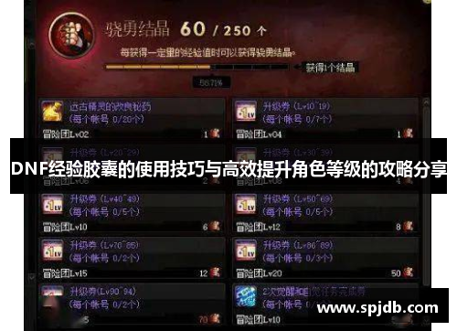DNF经验胶囊的使用技巧与高效提升角色等级的攻略分享